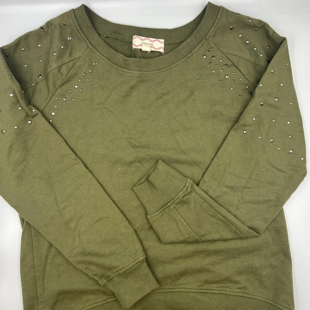 Nordstrom Pink Rose Olive Green Pullover Sweatshirt | Women’s Medium Crewneck - Picture 1 of 6
